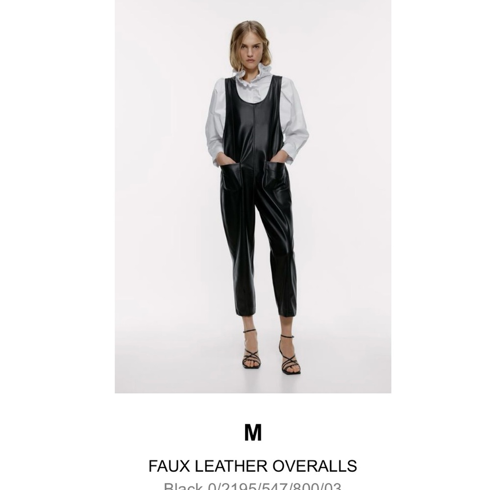 Zara Chic Black Leather Jumpsuit